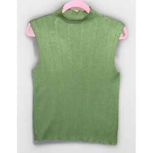 Tribal Brand Green Size Large Ribbed Sleeveless Mock Neck Lightweight Preppy Top